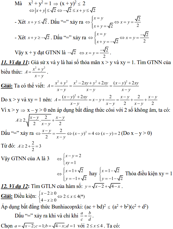 Sử dụng các bất đẳng thức cơ bản để tìm GTLN, GTNN-3