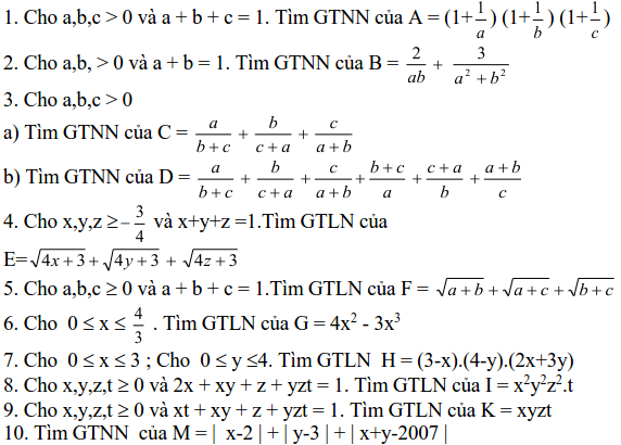 Sử dụng các bất đẳng thức cơ bản để tìm GTLN, GTNN-5