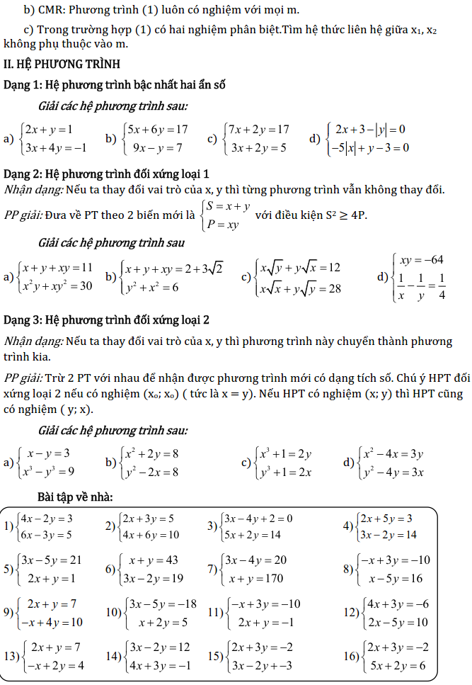 Chủ đề 3: Phương trình và Hệ phương trình - Phần Đại số-10