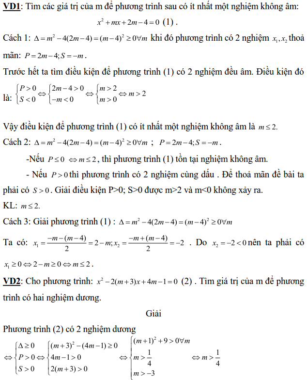 Điều kiện về nghiệm của phương trình bậc hai-1