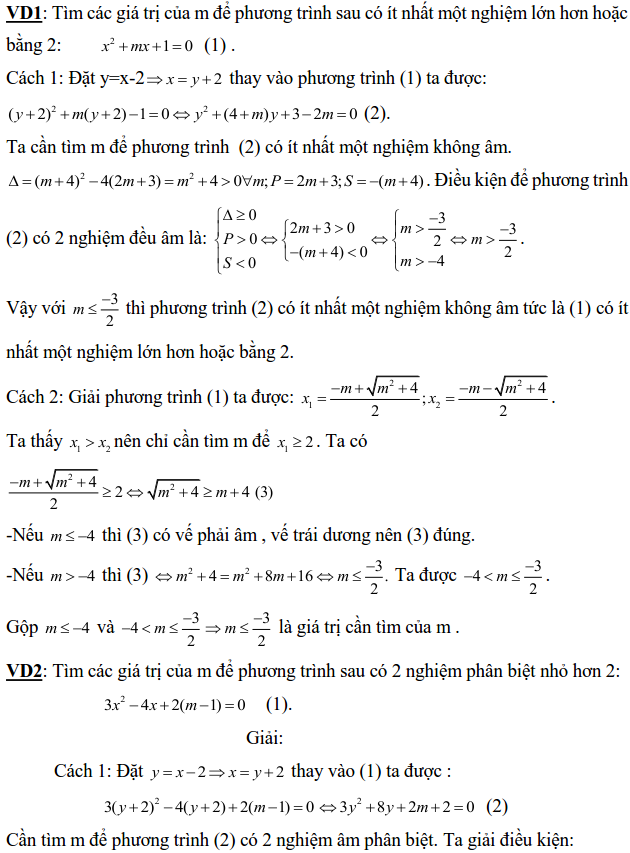 So sánh nghiệm của phương trình bậc 2 với một số bất kỳ