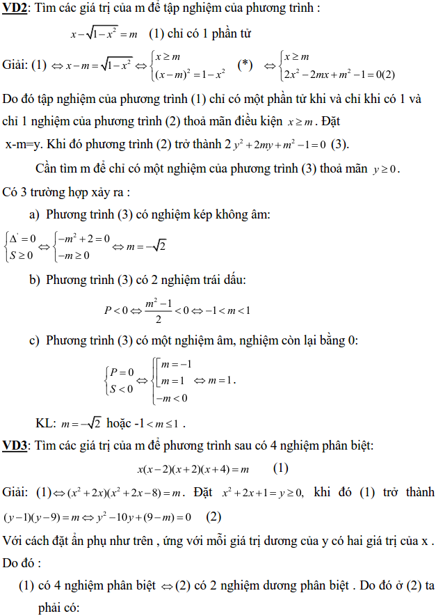 Điều kiện về nghiệm của phương trình quy về phương trình bậc 2