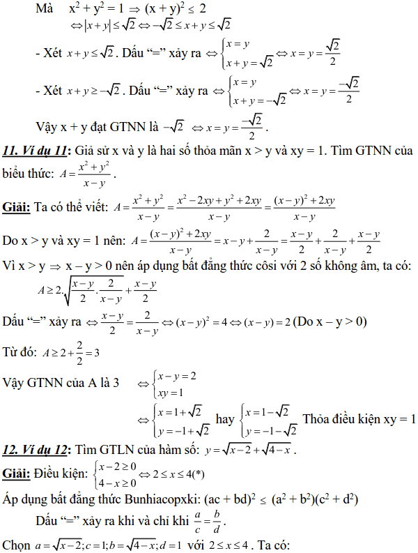Sử dụng các bất đẳng thức cơ bản để tìm GTLN, GTNN của biểu thức