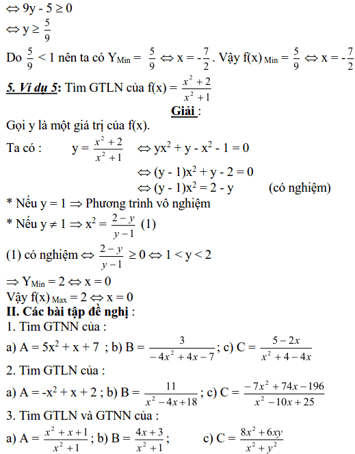 Sử dụng phương pháp miền giá trị để tìm GTLN, GTNN của biểu thức