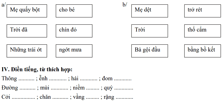 Đề cương ôn tập HK1 môn tiếng Việt lớp 1-1
